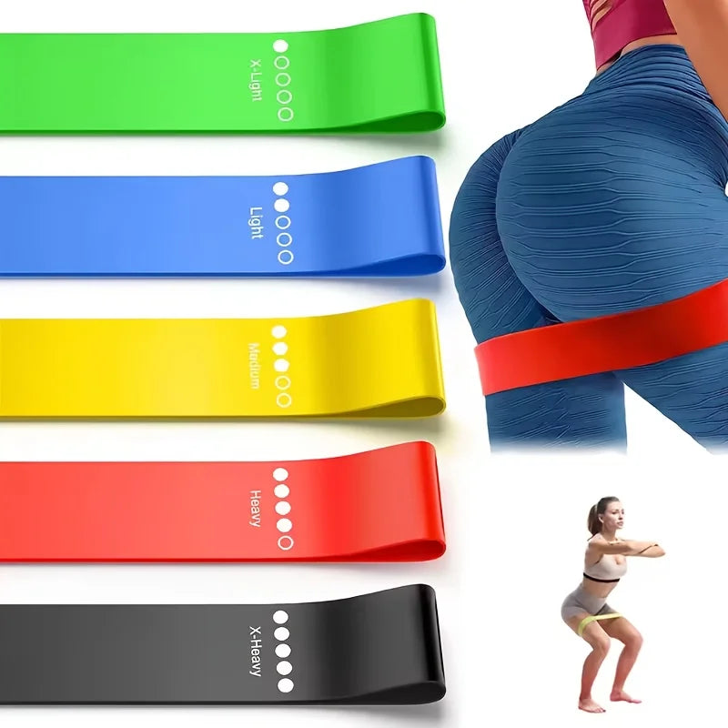 Resistance Bands 5 Levels set displayed in various colors for effective home workouts and fitness training.